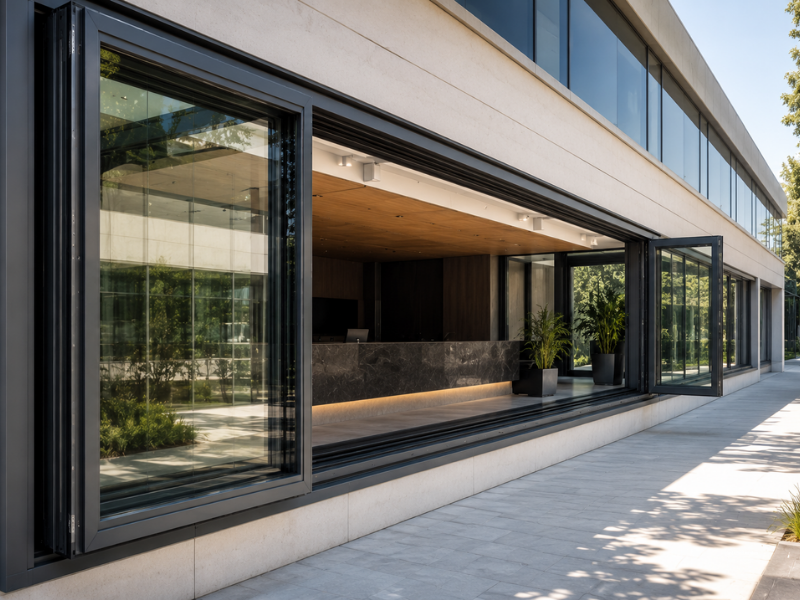 Blast proof window in modern office building